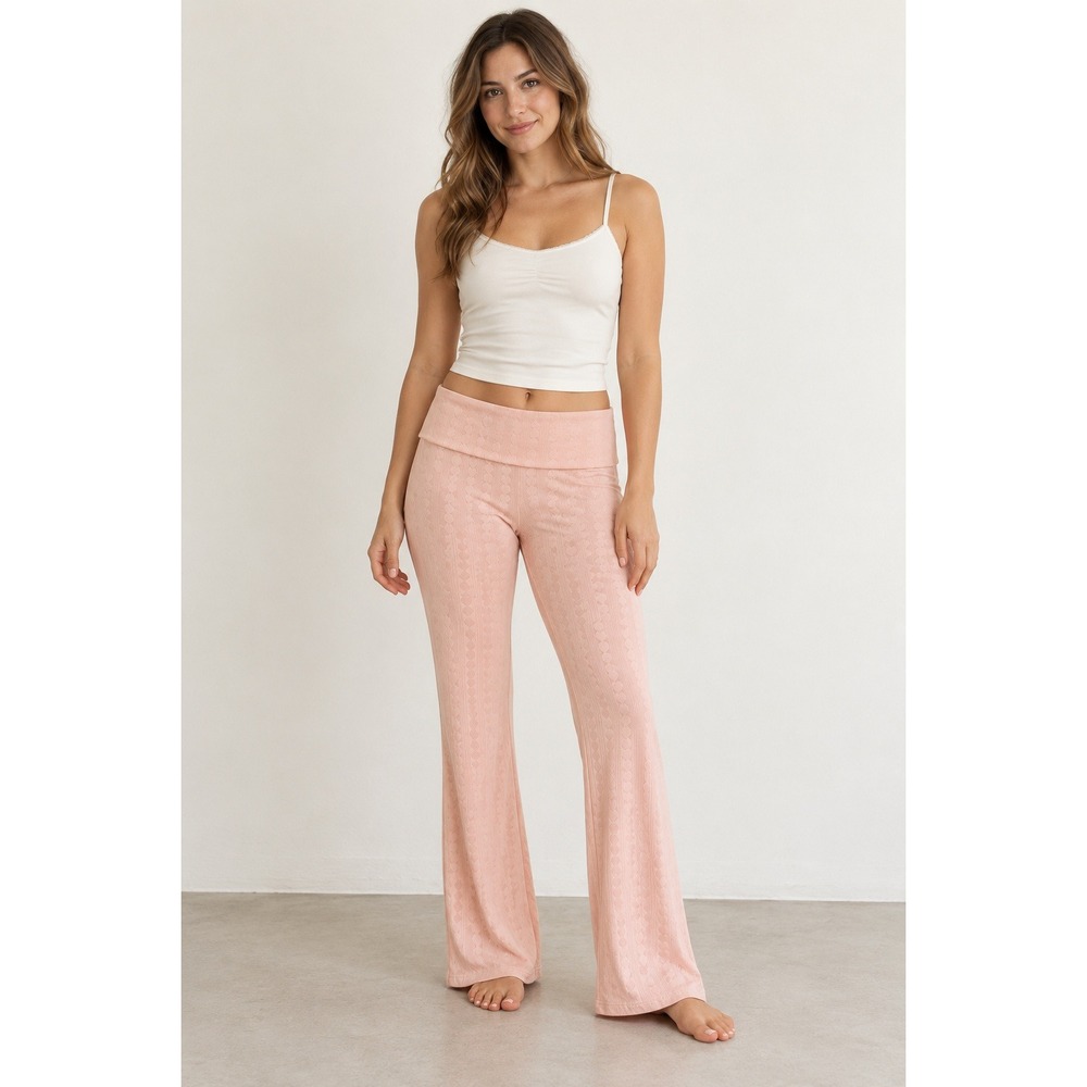 Victoria's Secret Lounge Pants S Pink Heart Pointelle Foldover Flare Sleepwear